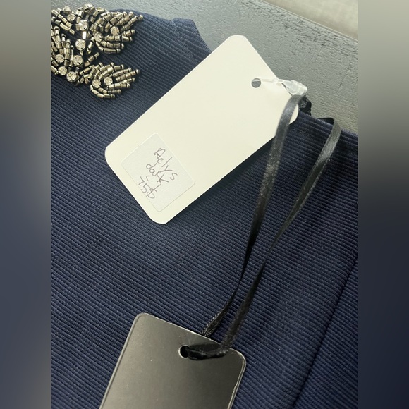 NWT Navy Blue Beaded Bodycon Dress | NYE Cocktail Party Large - Picture 2 of 10